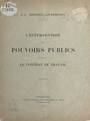 cover image of L'intervention des pouvoirs publics dans le contrat de travail